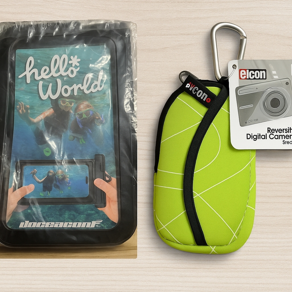 Green Digital Camera Case with Sleeve For Phone Water Protection Combo.